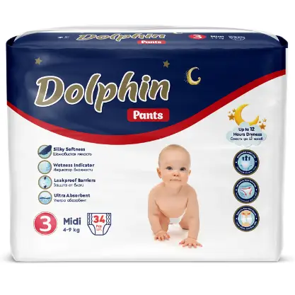 Підгузки Трусики дитячі Dolphin 3 midi 4-9 кг 34 шт